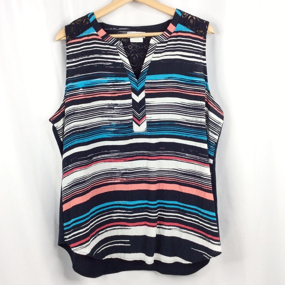 Van Heusen Tank Top Women's Size XL Navy Blue Contrast Fabric Striped Multicolor